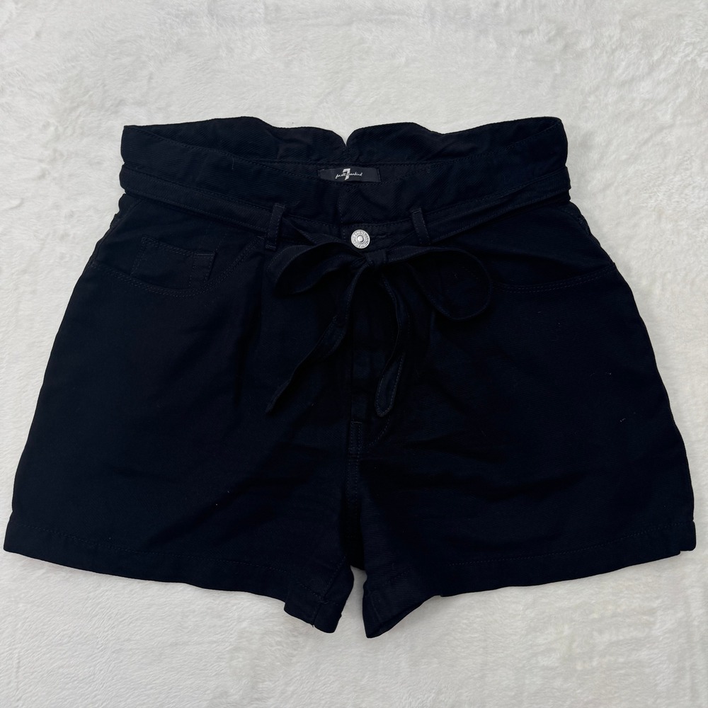 7 For All Mankind Shorts Womens 28 Black Paperbag Waist Tie Belt Lyocell